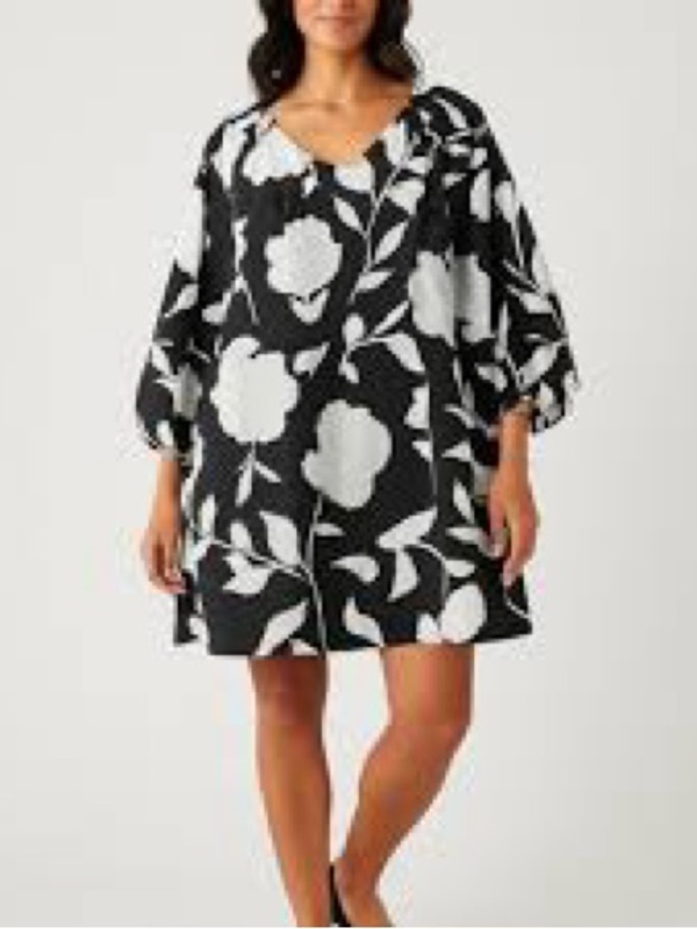 Kate Spade XS Black White Floral Mod 60s Retro Cotton Mini Shift Dress